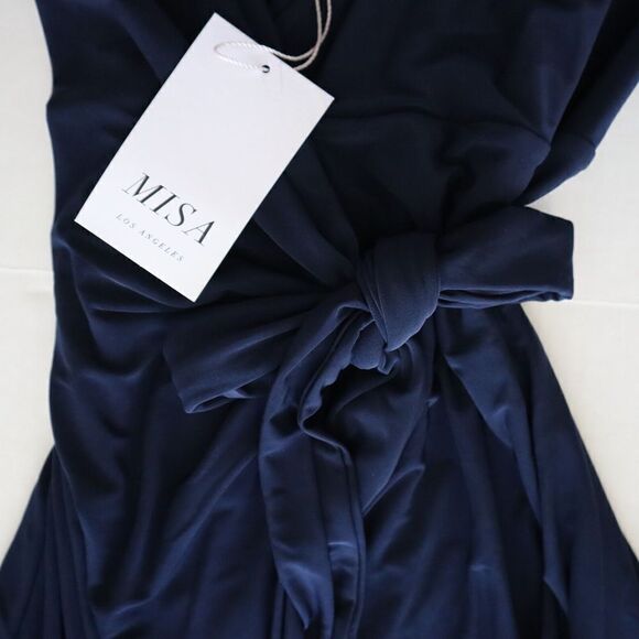 MISA Los Angeles Women's Sz S Navy Blue Veronika Wrap Front Maxi Dress - Picture 6 of 7